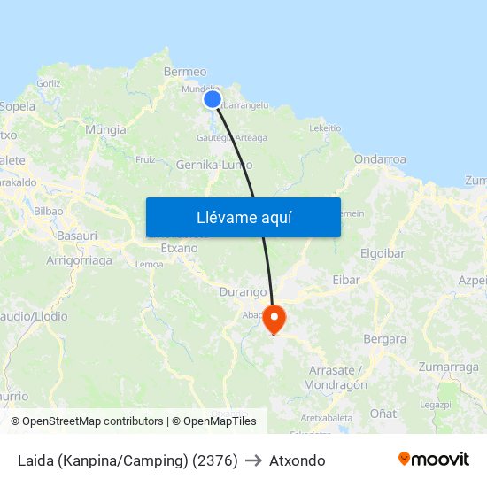 Laida (Kanpina/Camping) (2376) to Atxondo map
