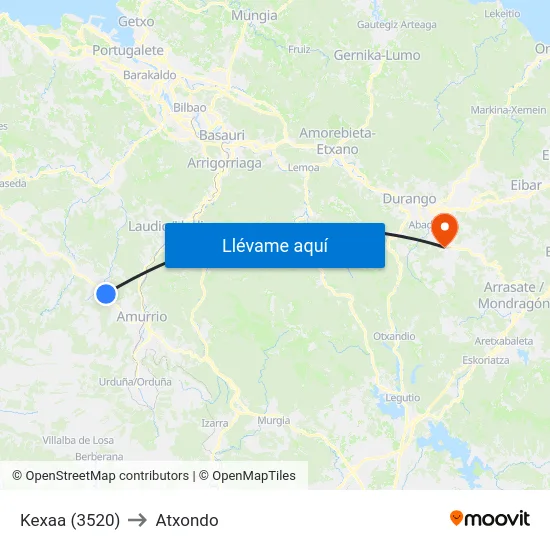 Kexaa (3520) to Atxondo map