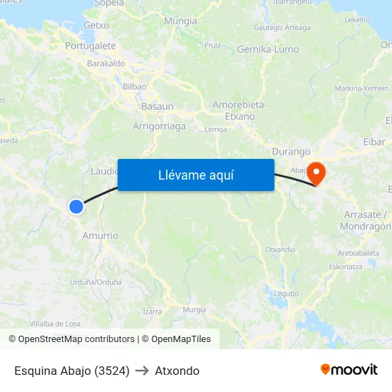 Esquina Abajo (3524) to Atxondo map