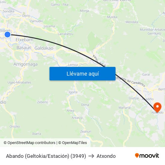 Abando (Geltokia/Estación) (3949) to Atxondo map