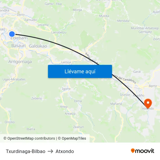 Txurdinaga-Bilbao to Atxondo map