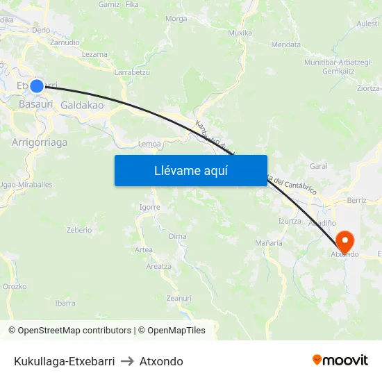 Kukullaga-Etxebarri to Atxondo map