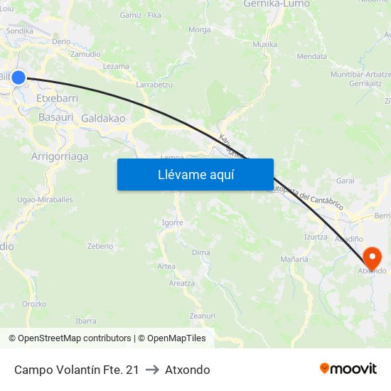 Campo Volantín Fte. 21 to Atxondo map