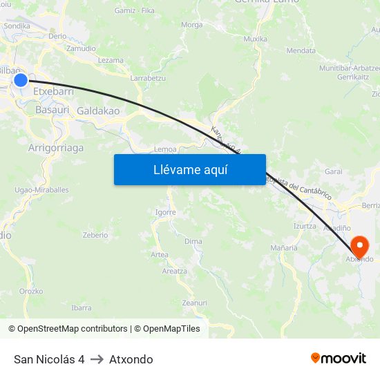 San Nicolás 4 to Atxondo map