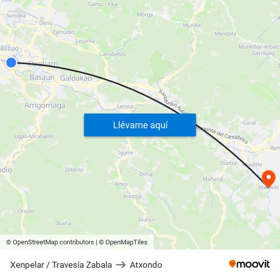 Xenpelar / Travesía Zabala to Atxondo map