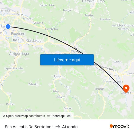 San Valentín De Berriotxoa to Atxondo map
