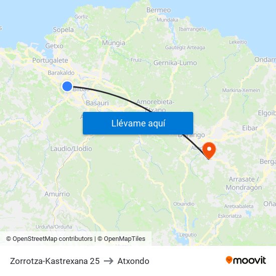 Zorrotza-Kastrexana 25 to Atxondo map