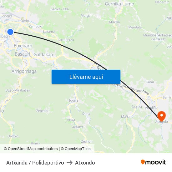 Artxanda / Polideportivo to Atxondo map
