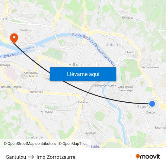 Santutxu to Imq Zorrotzaurre map