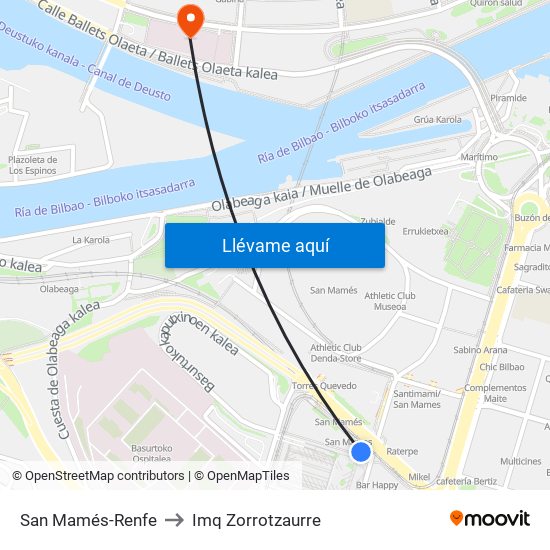 San Mamés-Renfe to Imq Zorrotzaurre map