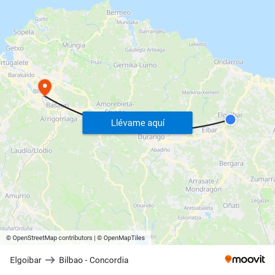 Elgoibar to Bilbao - Concordia map