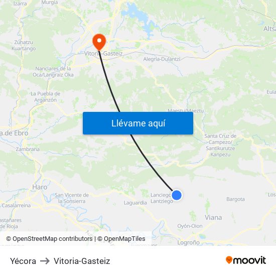 Yécora to Vitoria-Gasteiz map