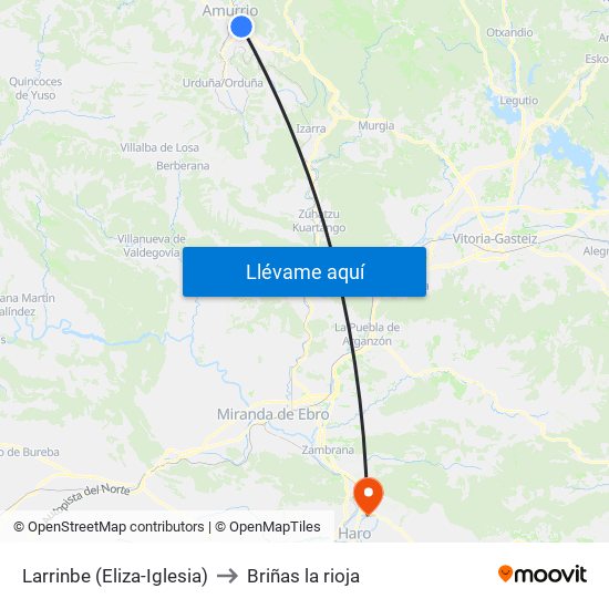 Larrinbe (Eliza-Iglesia) to Briñas la rioja map