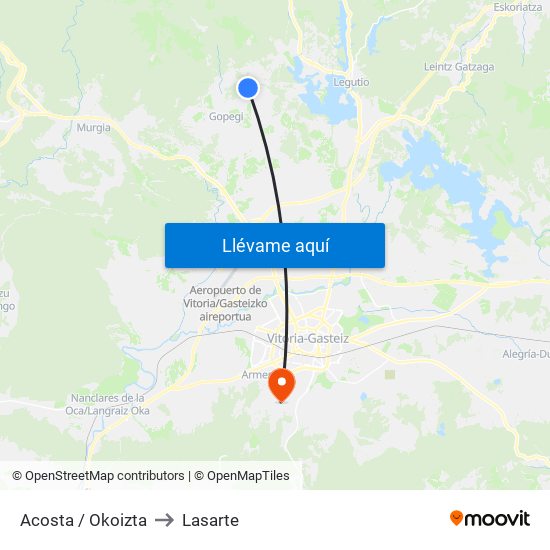 Acosta / Okoizta to Lasarte map
