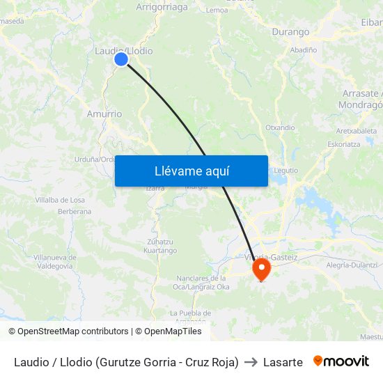 Laudio / Llodio (Gurutze Gorria - Cruz Roja) to Lasarte map