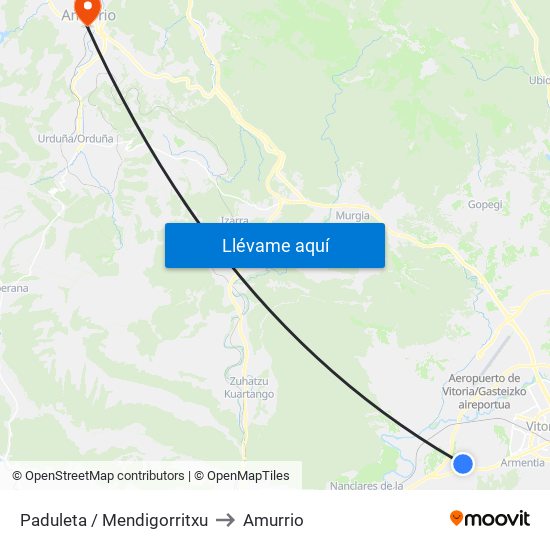 Paduleta / Mendigorritxu to Amurrio map