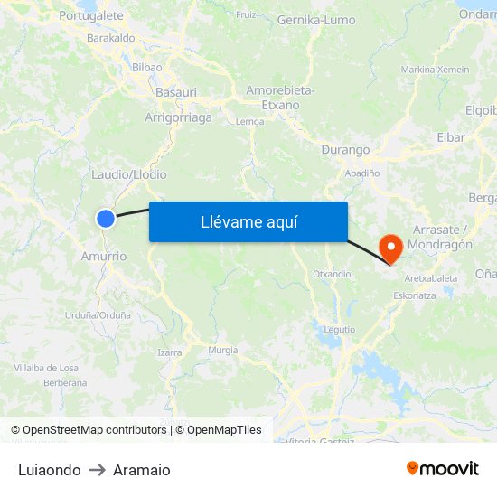 Luiaondo to Aramaio map