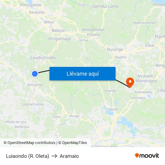 Luiaondo (R. Oleta) to Aramaio map