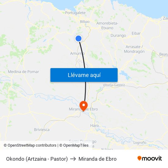 Okondo (Artzaina - Pastor) to Miranda de Ebro map