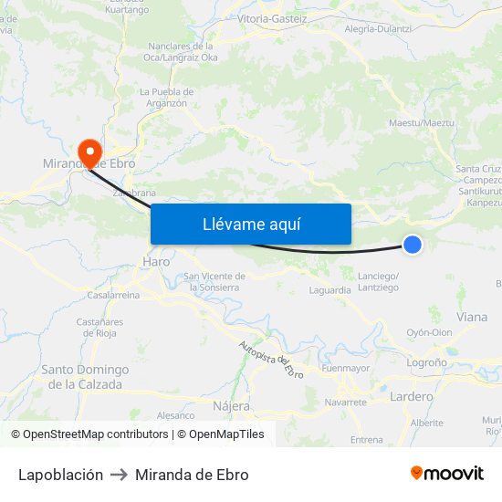 Lapoblación to Miranda de Ebro map