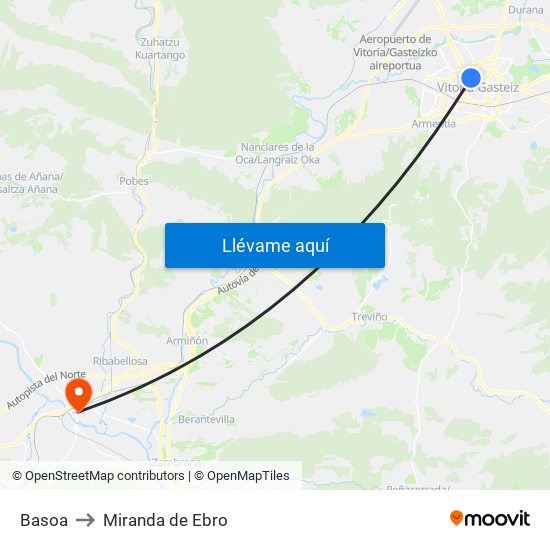 Basoa to Miranda de Ebro map