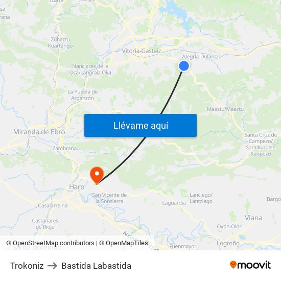 Trokoniz to Bastida Labastida map
