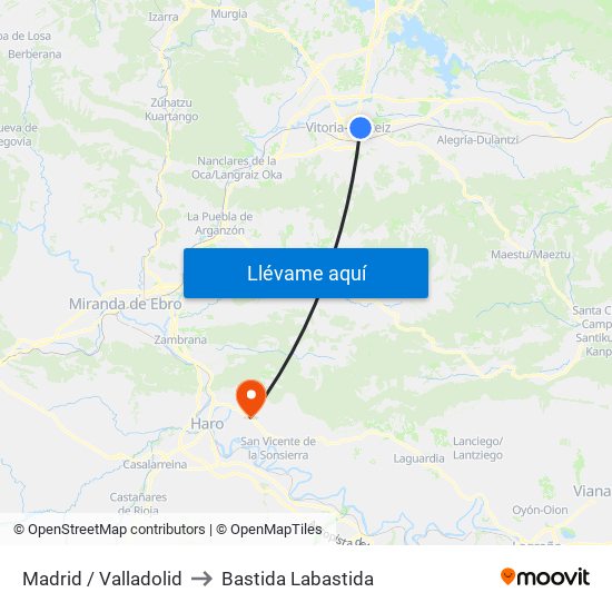 Madrid / Valladolid to Bastida Labastida map