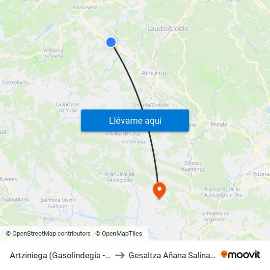 Artziniega (Gasolindegia - Gasolinera) to Gesaltza Añana Salinas de Añana map