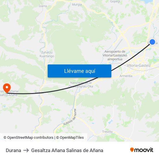 Durana to Gesaltza Añana Salinas de Añana map