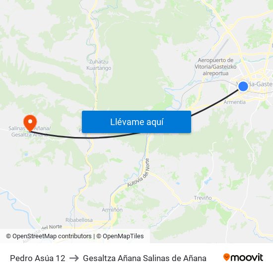 Pedro Asúa 12 to Gesaltza Añana Salinas de Añana map
