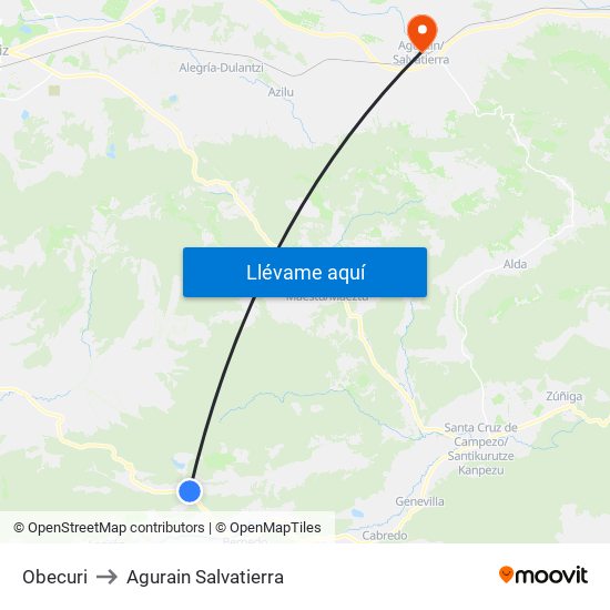 Obecuri to Agurain Salvatierra map