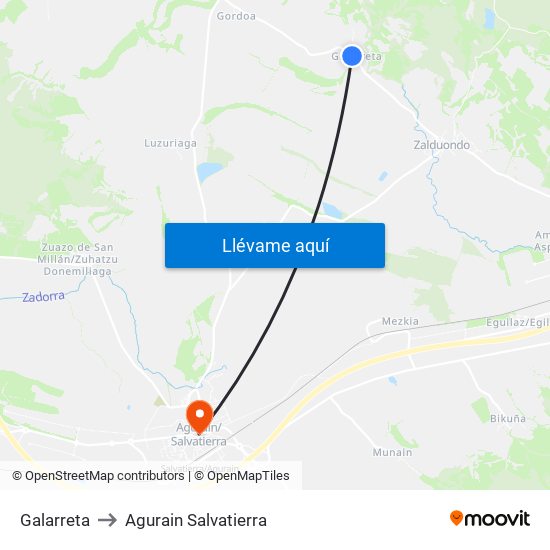 Galarreta to Agurain Salvatierra map