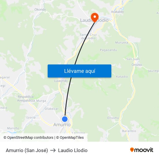 Amurrio (San José) to Laudio Llodio map
