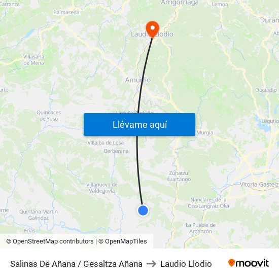 Salinas De Añana / Gesaltza Añana to Laudio Llodio map