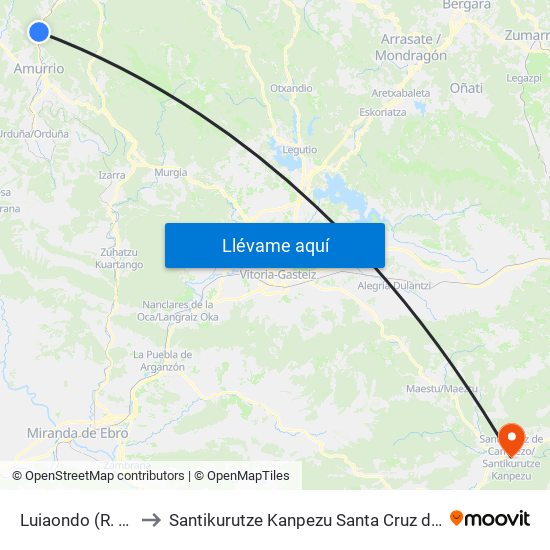 Luiaondo (R. Oleta) to Santikurutze Kanpezu Santa Cruz de Campezo map