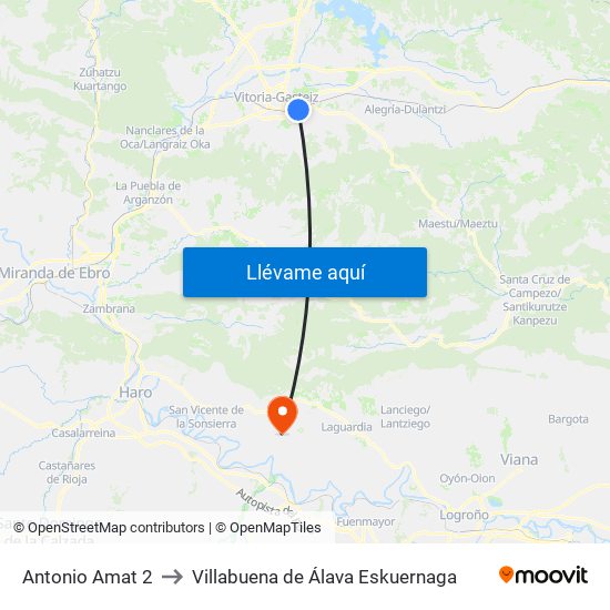 Antonio Amat 2 to Villabuena de Álava Eskuernaga map