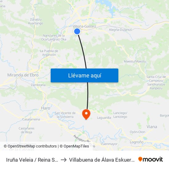 Iruña Veleia / Reina Sofía to Villabuena de Álava Eskuernaga map