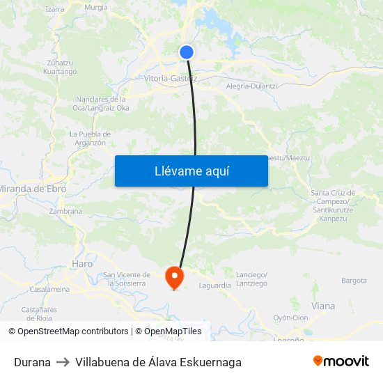 Durana to Villabuena de Álava Eskuernaga map