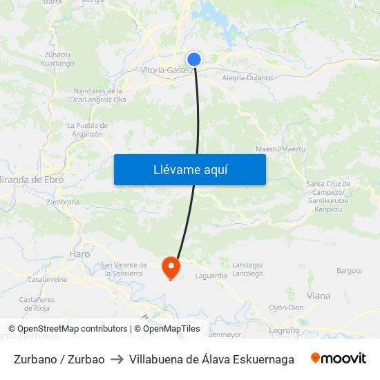 Zurbano / Zurbao to Villabuena de Álava Eskuernaga map