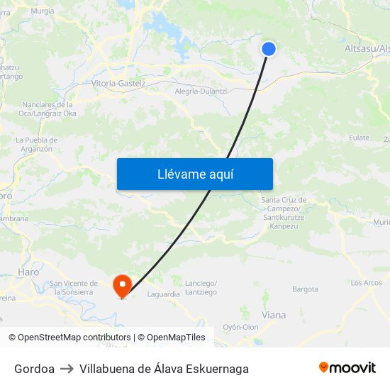 Gordoa to Villabuena de Álava Eskuernaga map