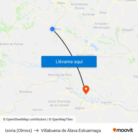 Izoria (Olmos) to Villabuena de Álava Eskuernaga map