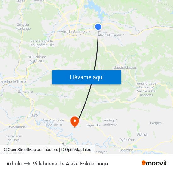 Arbulu to Villabuena de Álava Eskuernaga map
