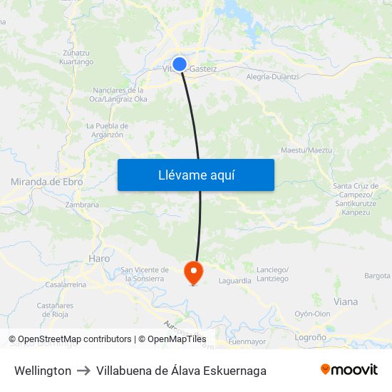 Wellington to Villabuena de Álava Eskuernaga map