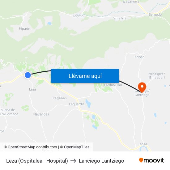 Leza (Ospitalea - Hospital) to Lanciego Lantziego map