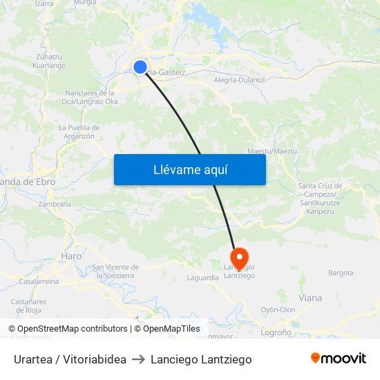 Urartea / Vitoriabidea to Lanciego Lantziego map