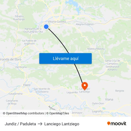 Jundiz / Paduleta to Lanciego Lantziego map