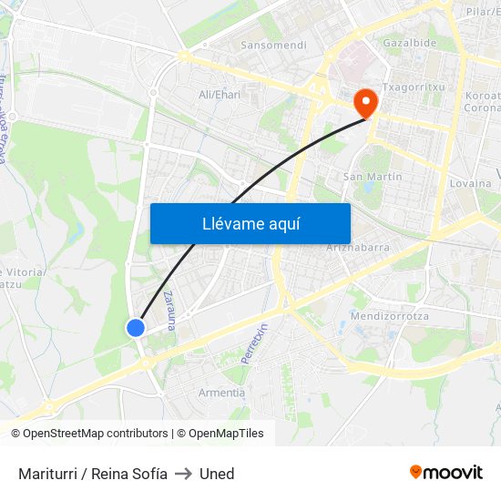 Mariturri / Reina Sofía to Uned map