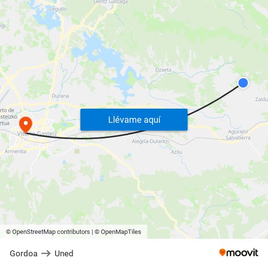 Gordoa to Uned map