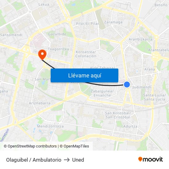 Olaguibel / Ambulatorio to Uned map
