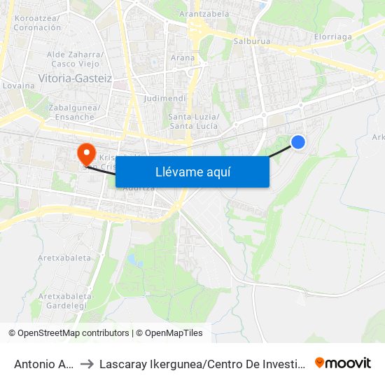 Antonio Amat 2 to Lascaray Ikergunea / Centro De Investigación Lascaray map